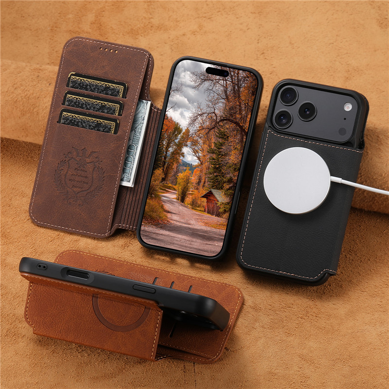 Leather Wallet Card Holder Phone Cover - Retro Lederen Portemonnee Flip Sterke Magnetische