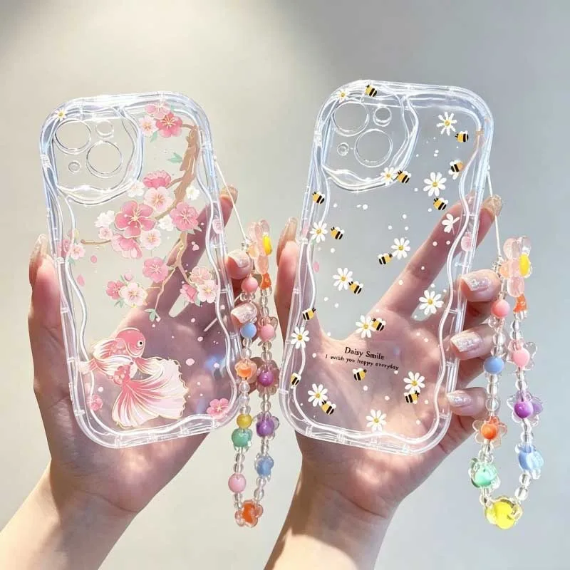 Cute Cartoon Wrist Strap Silicone Case - Schattige, bloemvormige polsbandhoes met een lachend